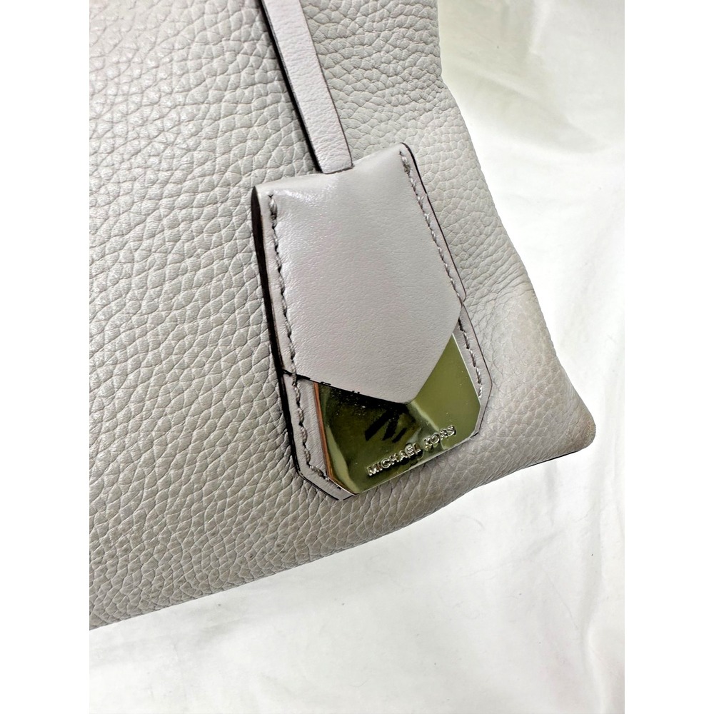 Michael Kors Gramercy Pearl Grey Leather Large Satchel Multipocket Purse - Picture 14 of 16